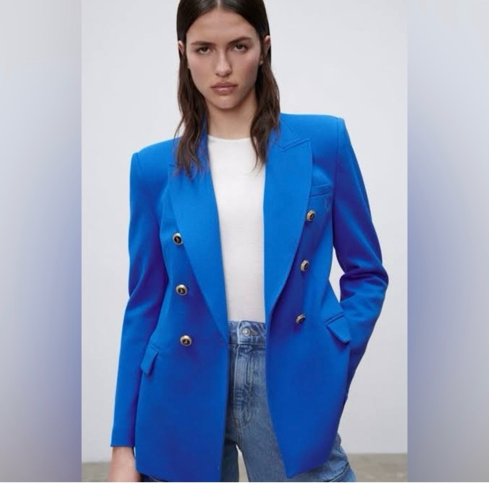 Zara Women's Vibrant Blue Double-Breasted Blazer